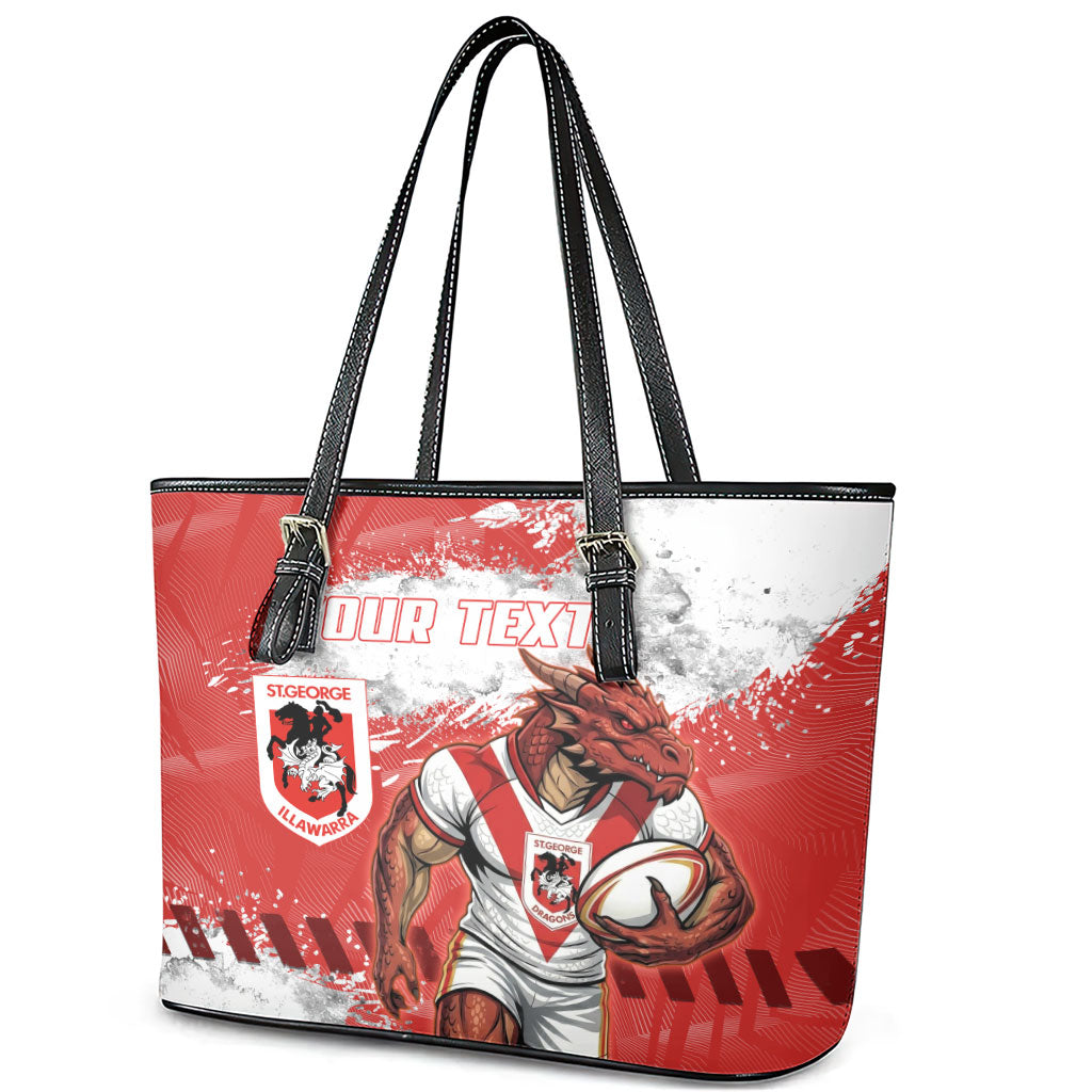 Personalised St. George Illawarra Dragons Rugby Leather Tote Bag Red Dragon Mascot - Sporty Splash Art Style