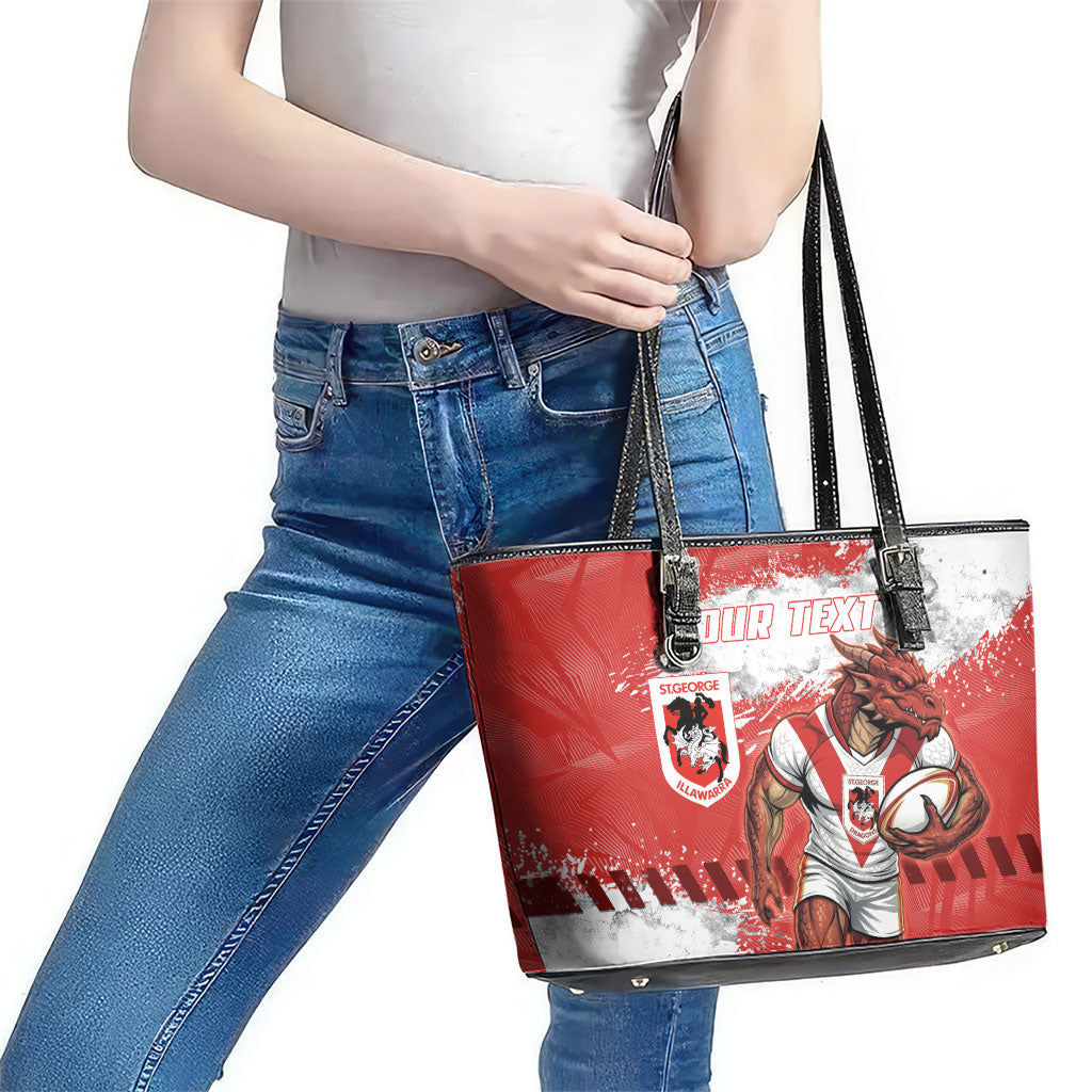 Personalised St. George Illawarra Dragons Rugby Leather Tote Bag Red Dragon Mascot - Sporty Splash Art Style