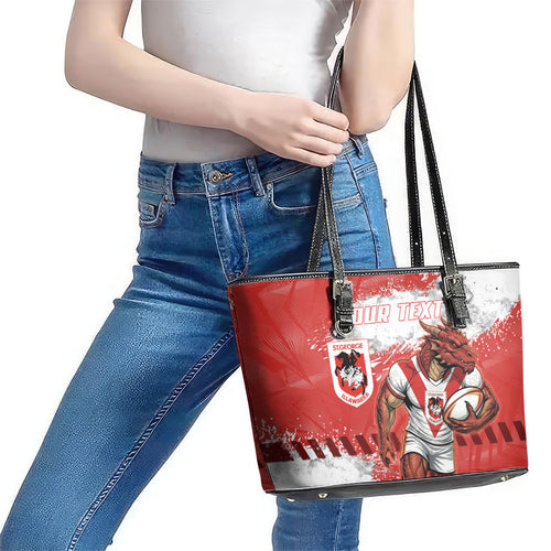 Personalised St. George Illawarra Dragons Rugby Leather Tote Bag Red Dragon Mascot - Sporty Splash Art Style
