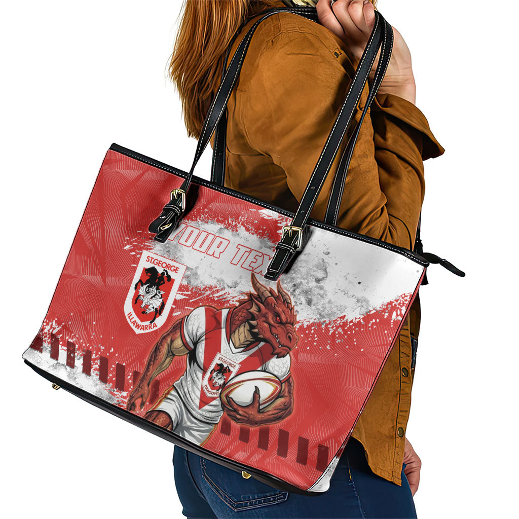 Personalised St. George Illawarra Dragons Rugby Leather Tote Bag Red Dragon Mascot - Sporty Splash Art Style