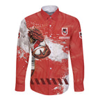 Personalised St. George Illawarra Dragons Rugby Long Sleeve Button Shirt Red Dragon Mascot - Sporty Splash Art Style