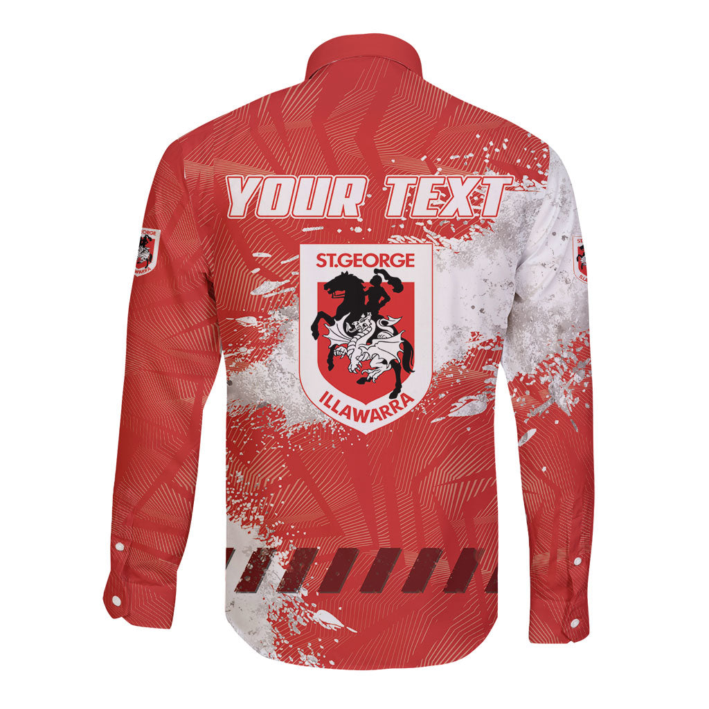 Personalised St. George Illawarra Dragons Rugby Long Sleeve Button Shirt Red Dragon Mascot - Sporty Splash Art Style