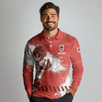 Personalised St. George Illawarra Dragons Rugby Long Sleeve Polo Shirt Red Dragon Mascot - Sporty Splash Art Style
