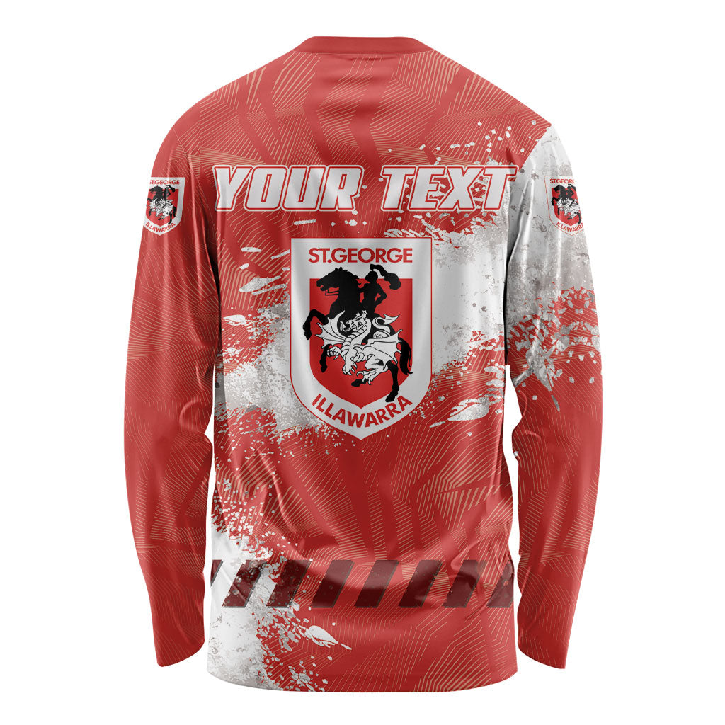 Personalised St. George Illawarra Dragons Rugby Long Sleeve Shirt Red Dragon Mascot - Sporty Splash Art Style