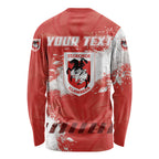 Personalised St. George Illawarra Dragons Rugby Long Sleeve Shirt Red Dragon Mascot - Sporty Splash Art Style