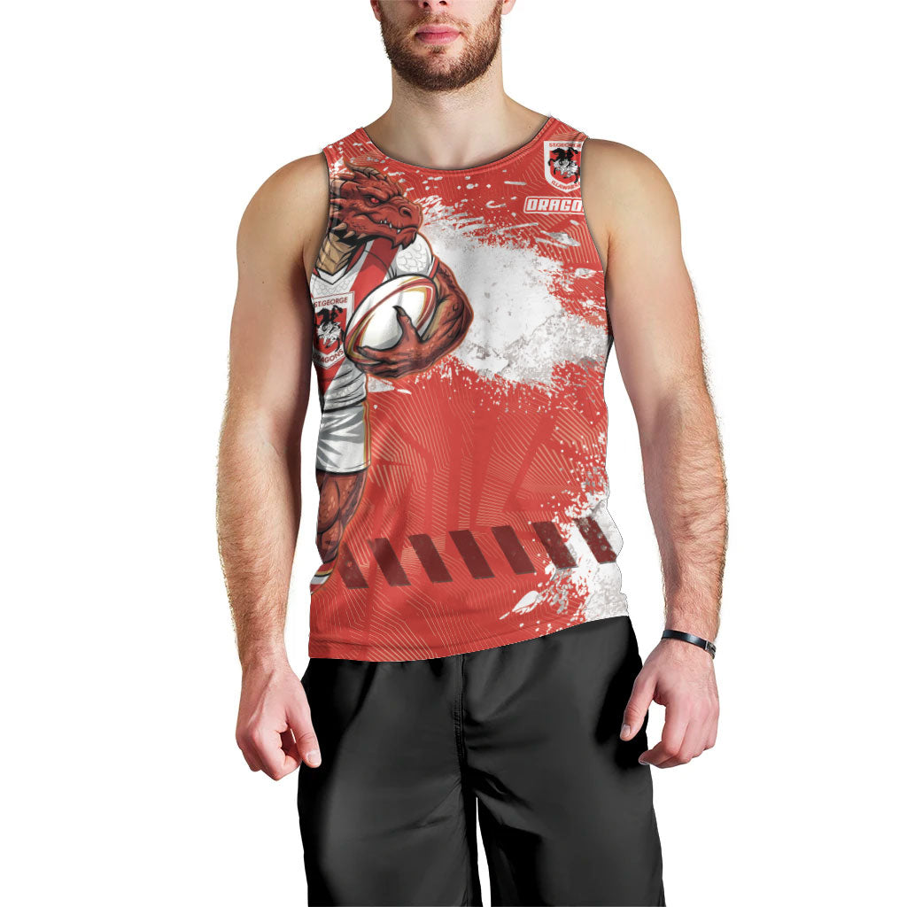 Personalised St. George Illawarra Dragons Rugby Men Tank Top Red Dragon Mascot - Sporty Splash Art Style