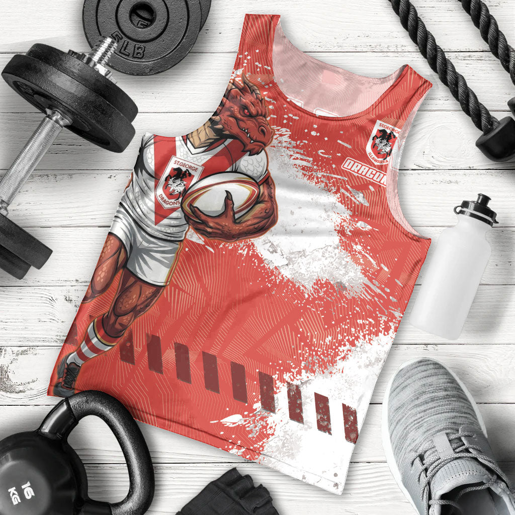Personalised St. George Illawarra Dragons Rugby Men Tank Top Red Dragon Mascot - Sporty Splash Art Style