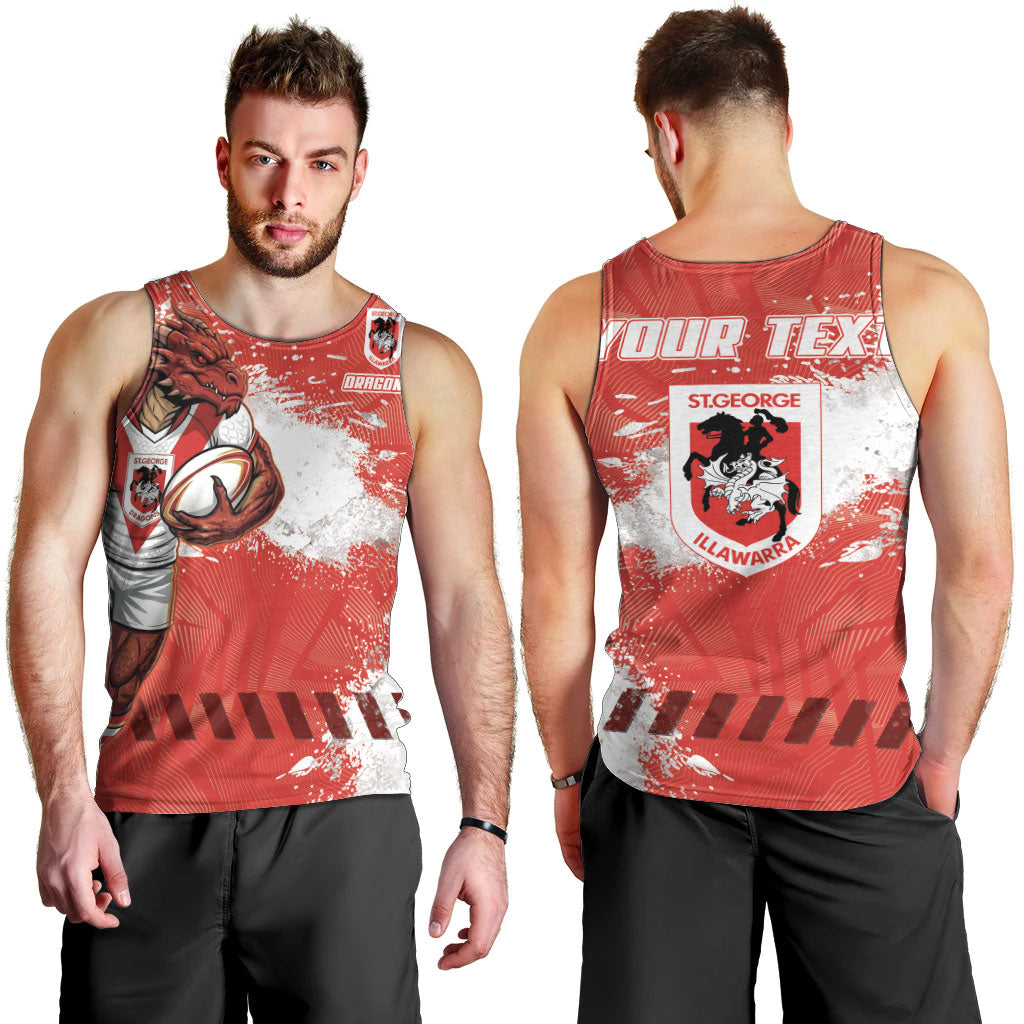 Personalised St. George Illawarra Dragons Rugby Men Tank Top Red Dragon Mascot - Sporty Splash Art Style