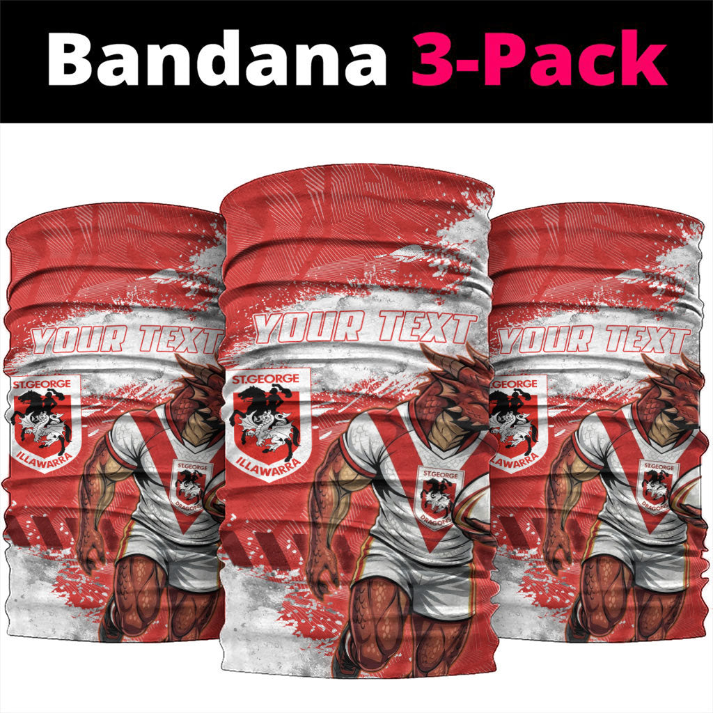 Personalised St. George Illawarra Dragons Rugby Neck Gaiter Red Dragon Mascot - Sporty Splash Art Style