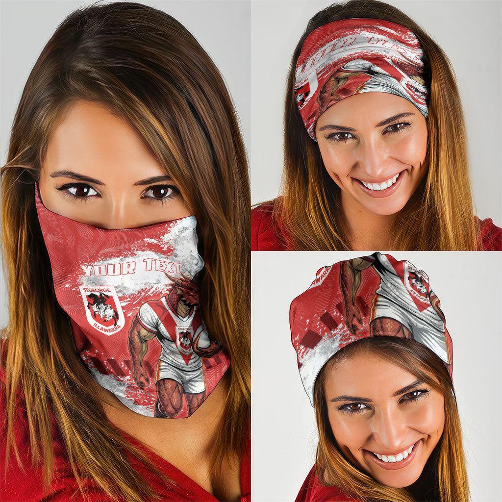 Personalised St. George Illawarra Dragons Rugby Neck Gaiter Red Dragon Mascot - Sporty Splash Art Style