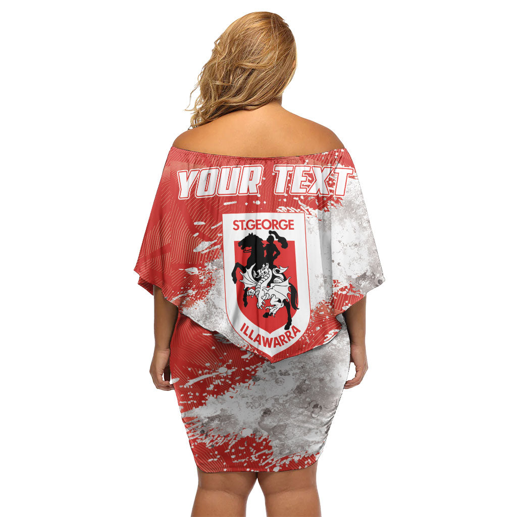 Personalised St. George Illawarra Dragons Rugby Off Shoulder Short Dress Red Dragon Mascot - Sporty Splash Art Style