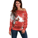 Personalised St. George Illawarra Dragons Rugby Off Shoulder Sweater Red Dragon Mascot - Sporty Splash Art Style