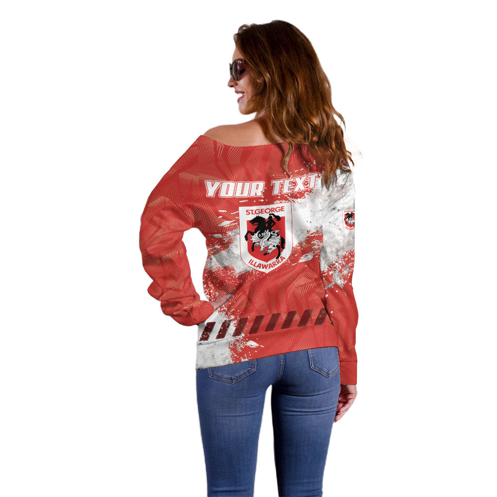 Personalised St. George Illawarra Dragons Rugby Off Shoulder Sweater Red Dragon Mascot - Sporty Splash Art Style