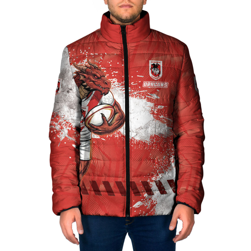 Personalised St. George Illawarra Dragons Rugby Padded Jacket Red Dragon Mascot - Sporty Splash Art Style