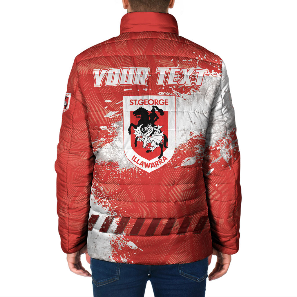 Personalised St. George Illawarra Dragons Rugby Padded Jacket Red Dragon Mascot - Sporty Splash Art Style