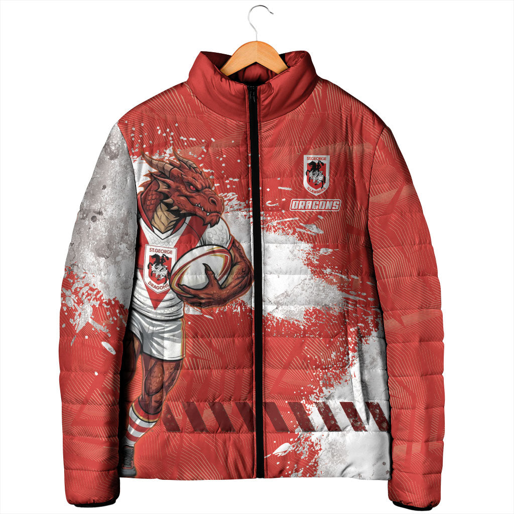 Personalised St. George Illawarra Dragons Rugby Padded Jacket Red Dragon Mascot - Sporty Splash Art Style