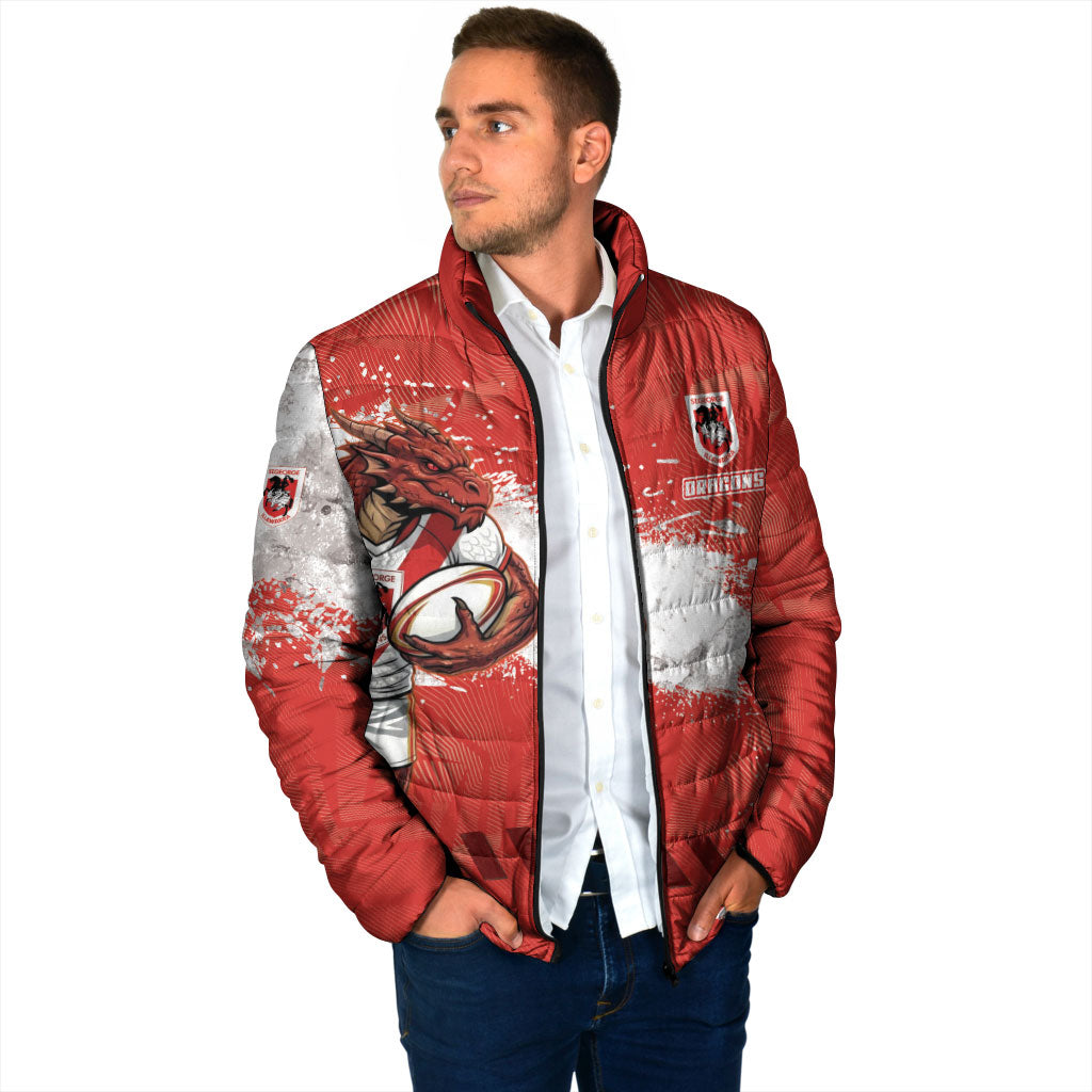 Personalised St. George Illawarra Dragons Rugby Padded Jacket Red Dragon Mascot - Sporty Splash Art Style