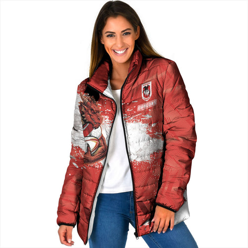 Personalised St. George Illawarra Dragons Rugby Padded Jacket Red Dragon Mascot - Sporty Splash Art Style