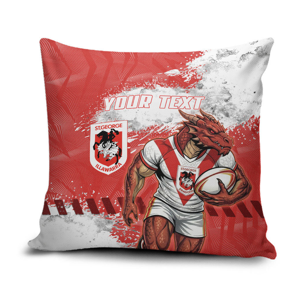 Personalised St. George Illawarra Dragons Rugby Pillow Cover Red Dragon Mascot - Sporty Splash Art Style