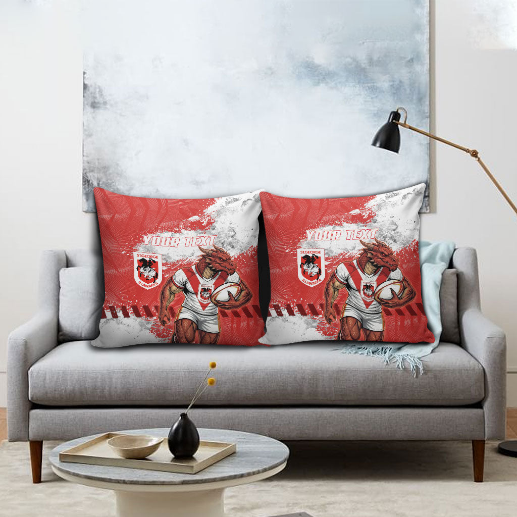 Personalised St. George Illawarra Dragons Rugby Pillow Cover Red Dragon Mascot - Sporty Splash Art Style