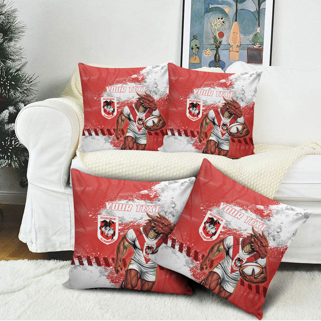 Personalised St. George Illawarra Dragons Rugby Pillow Cover Red Dragon Mascot - Sporty Splash Art Style
