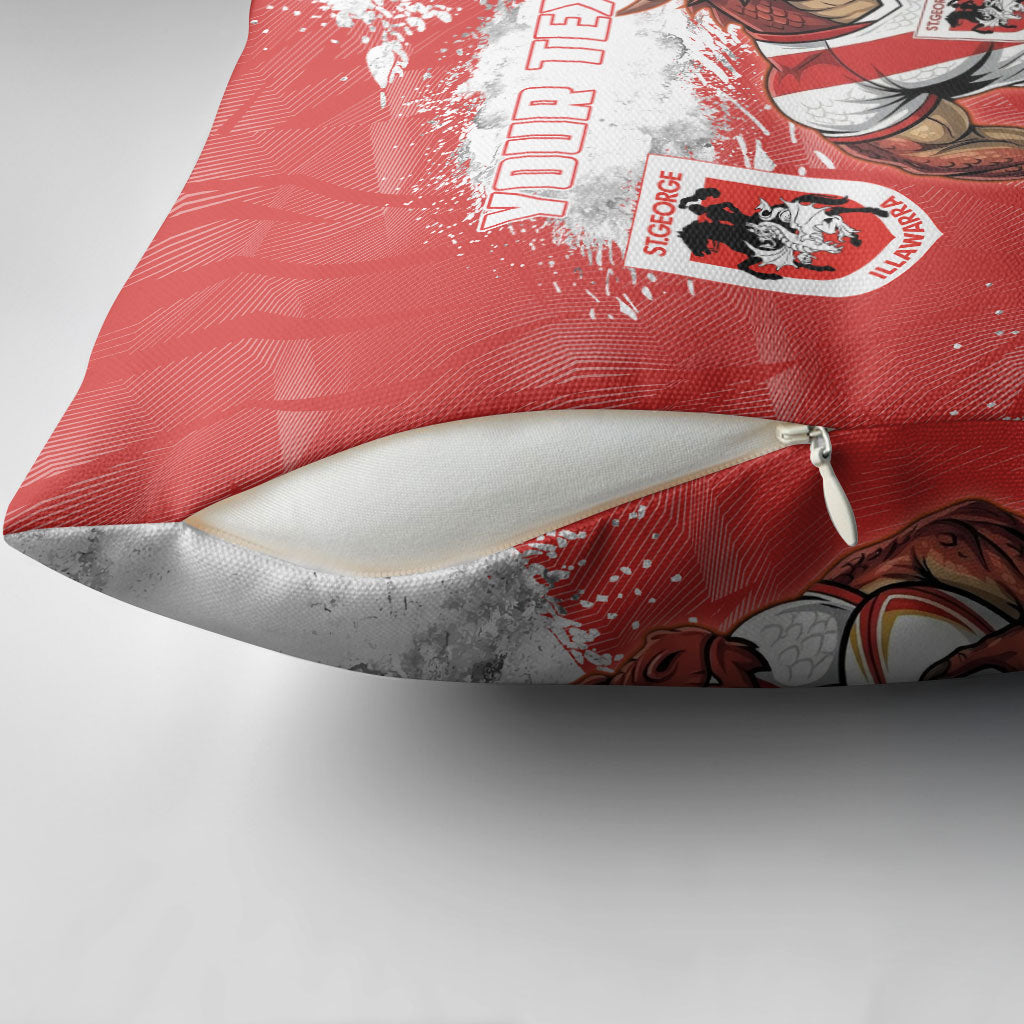 Personalised St. George Illawarra Dragons Rugby Pillow Cover Red Dragon Mascot - Sporty Splash Art Style