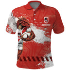 Personalised St. George Illawarra Dragons Rugby Polo Shirt Red Dragon Mascot - Sporty Splash Art Style