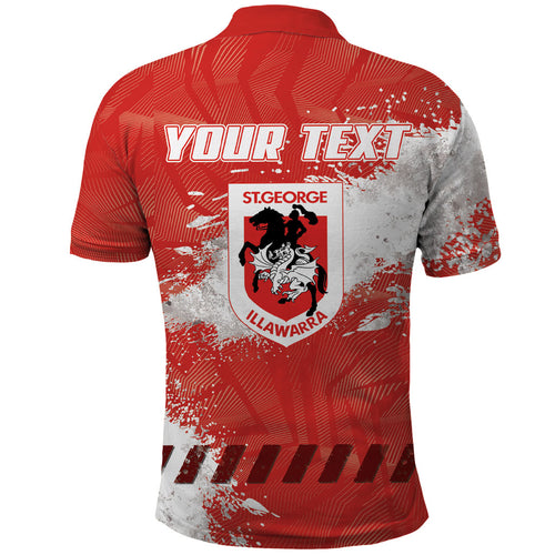 Personalised St. George Illawarra Dragons Rugby Polo Shirt Red Dragon Mascot - Sporty Splash Art Style