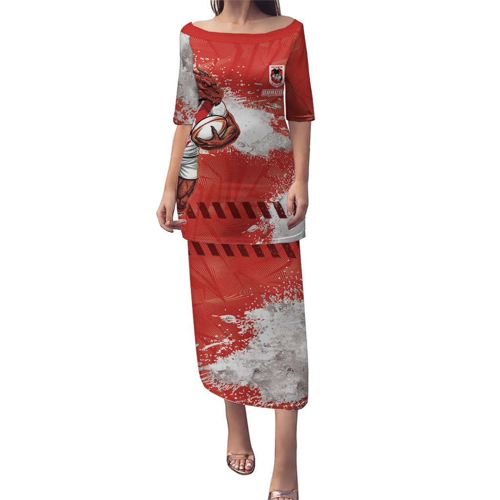 Personalised St. George Illawarra Dragons Rugby Puletasi Red Dragon Mascot - Sporty Splash Art Style