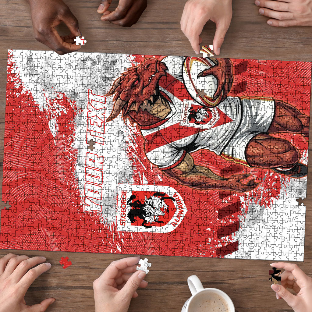 Personalised St. George Illawarra Dragons Rugby Puzzle Red Dragon Mascot - Sporty Splash Art Style