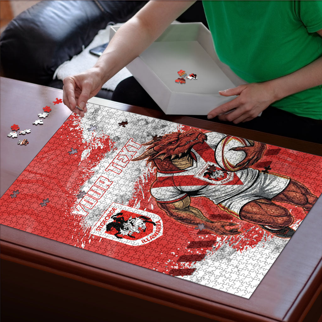 Personalised St. George Illawarra Dragons Rugby Puzzle Red Dragon Mascot - Sporty Splash Art Style