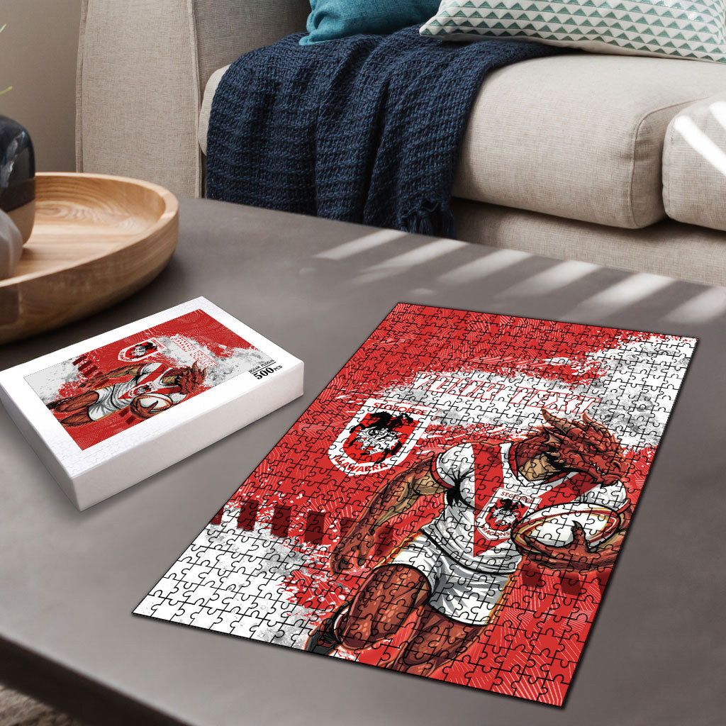 Personalised St. George Illawarra Dragons Rugby Puzzle Red Dragon Mascot - Sporty Splash Art Style