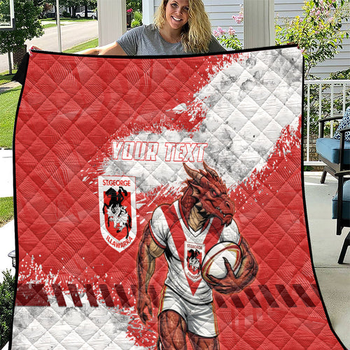 Personalised St. George Illawarra Dragons Rugby Quilt Red Dragon Mascot - Sporty Splash Art Style