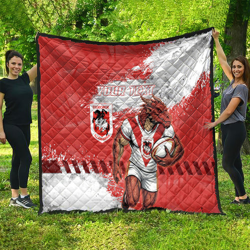 Personalised St. George Illawarra Dragons Rugby Quilt Red Dragon Mascot - Sporty Splash Art Style
