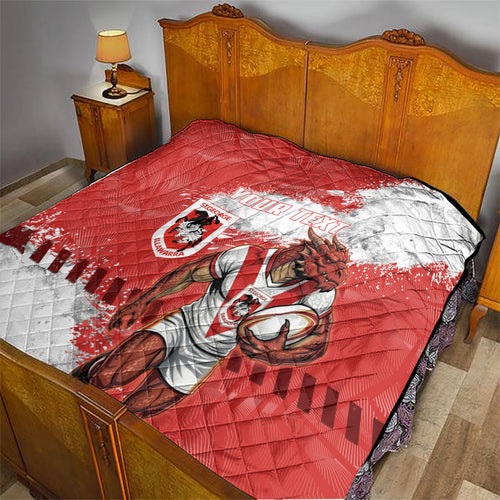 Personalised St. George Illawarra Dragons Rugby Quilt Red Dragon Mascot - Sporty Splash Art Style