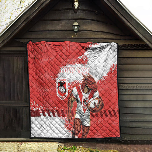 Personalised St. George Illawarra Dragons Rugby Quilt Red Dragon Mascot - Sporty Splash Art Style