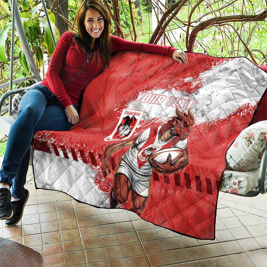 Personalised St. George Illawarra Dragons Rugby Quilt Red Dragon Mascot - Sporty Splash Art Style