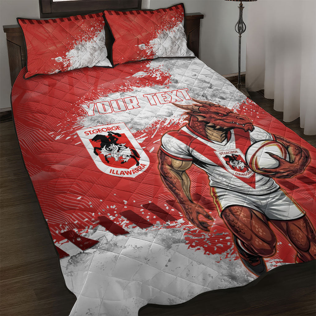 Personalised St. George Illawarra Dragons Rugby Quilt Bed Set Red Dragon Mascot - Sporty Splash Art Style