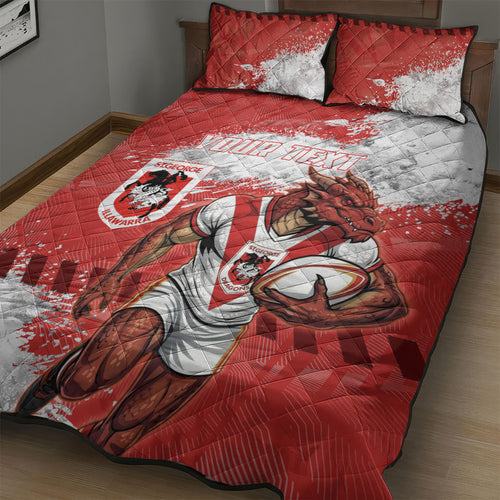 Personalised St. George Illawarra Dragons Rugby Quilt Bed Set Red Dragon Mascot - Sporty Splash Art Style
