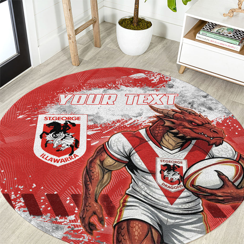 Personalised St. George Illawarra Dragons Rugby Round Carpet Red Dragon Mascot - Sporty Splash Art Style