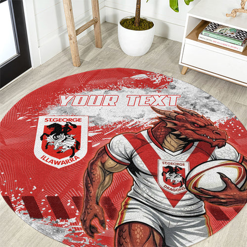 Personalised St. George Illawarra Dragons Rugby Round Carpet Red Dragon Mascot - Sporty Splash Art Style