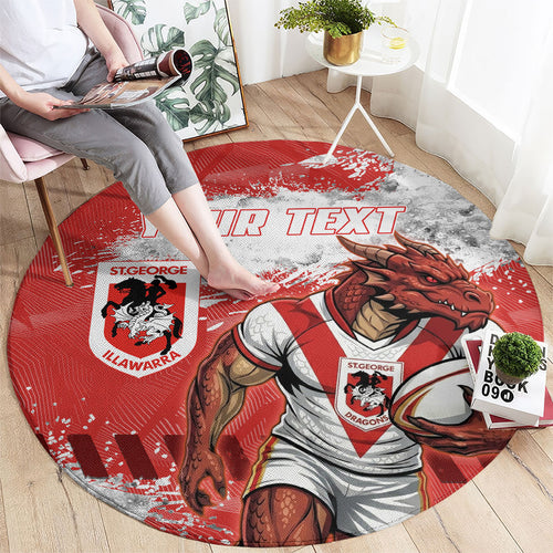 Personalised St. George Illawarra Dragons Rugby Round Carpet Red Dragon Mascot - Sporty Splash Art Style