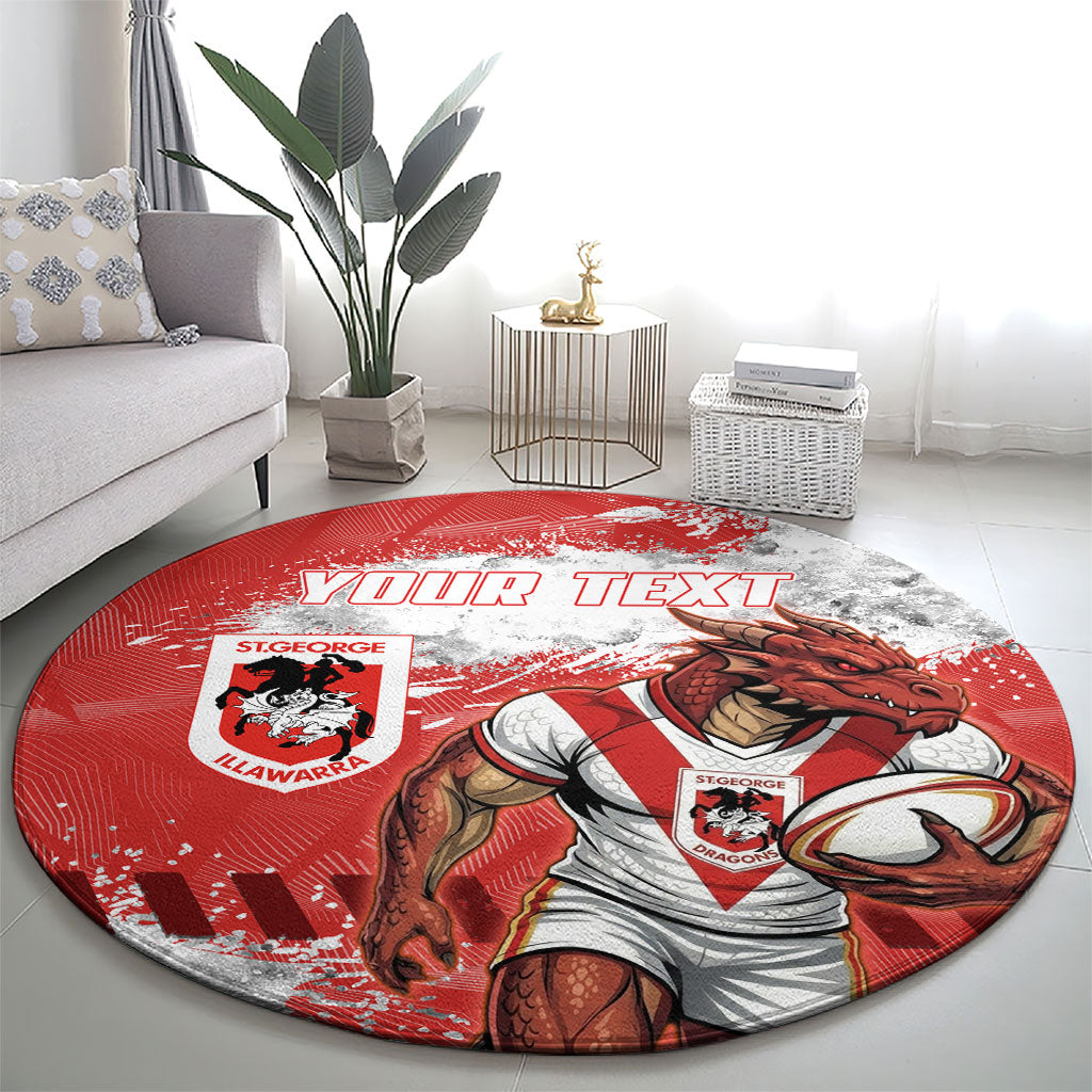 Personalised St. George Illawarra Dragons Rugby Round Carpet Red Dragon Mascot - Sporty Splash Art Style