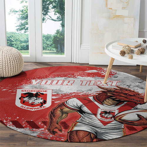 Personalised St. George Illawarra Dragons Rugby Round Carpet Red Dragon Mascot - Sporty Splash Art Style