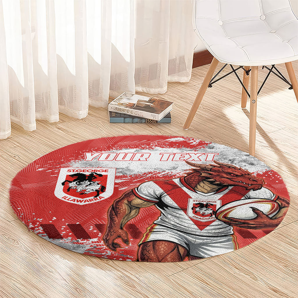 Personalised St. George Illawarra Dragons Rugby Round Carpet Red Dragon Mascot - Sporty Splash Art Style