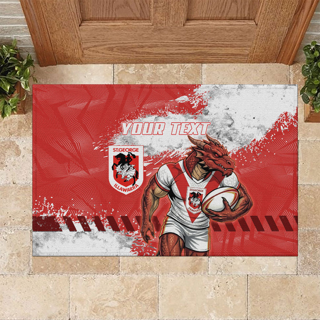 Personalised St. George Illawarra Dragons Rugby Rubber Doormat Red Dragon Mascot - Sporty Splash Art Style