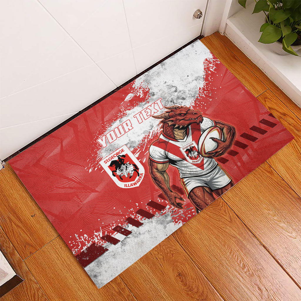Personalised St. George Illawarra Dragons Rugby Rubber Doormat Red Dragon Mascot - Sporty Splash Art Style