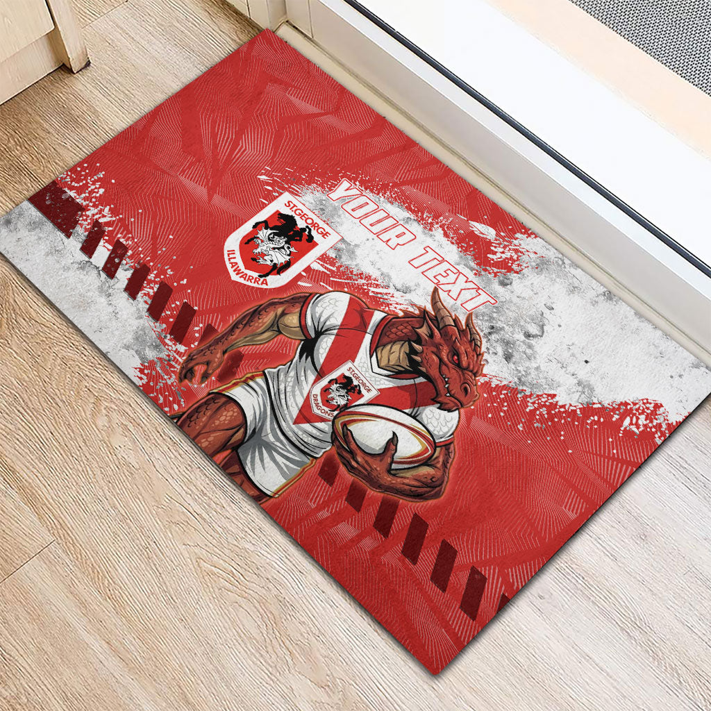 Personalised St. George Illawarra Dragons Rugby Rubber Doormat Red Dragon Mascot - Sporty Splash Art Style