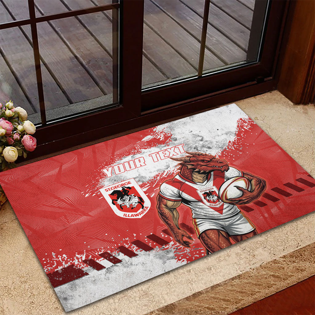 Personalised St. George Illawarra Dragons Rugby Rubber Doormat Red Dragon Mascot - Sporty Splash Art Style