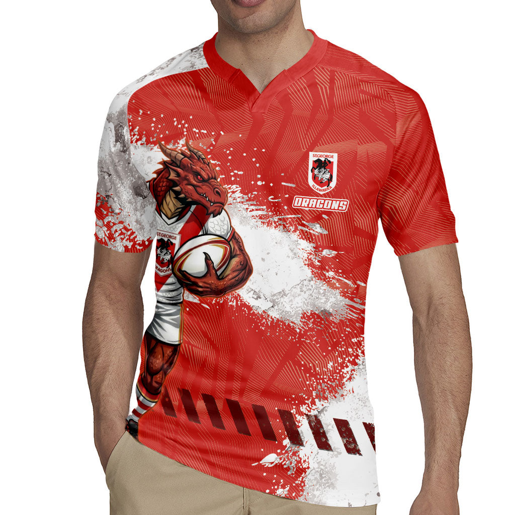 Personalised St. George Illawarra Dragons Rugby Rugby Jersey Red Dragon Mascot - Sporty Splash Art Style